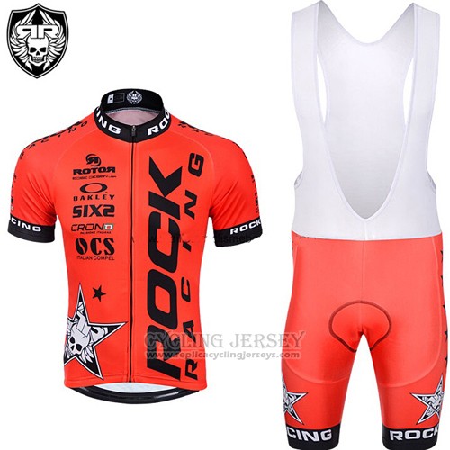 2015 Cycling Jersey Rock Racing Black and Orange Short Sleeve and Bib Short